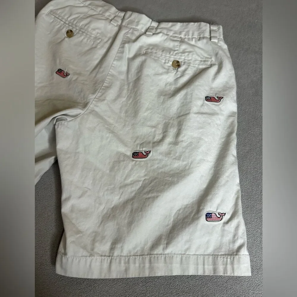 Vineyard Vines Men’s Khaki Flag Whale FOJ Club Shorts size 30